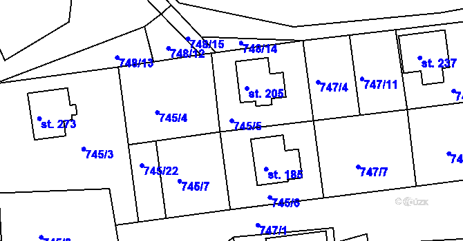 Parcela st. 745/5 v KÚ Klení, Katastrální mapa