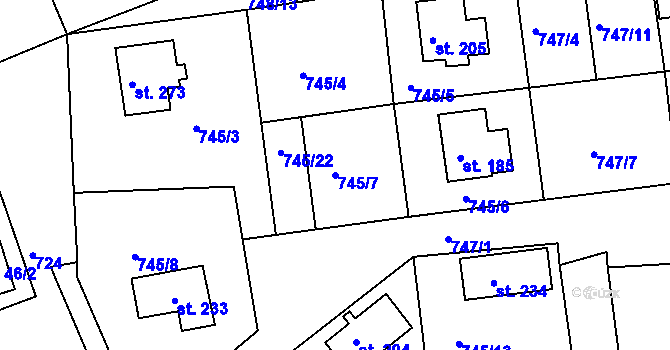 Parcela st. 745/7 v KÚ Klení, Katastrální mapa