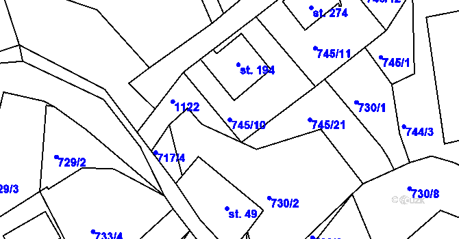 Parcela st. 745/10 v KÚ Klení, Katastrální mapa