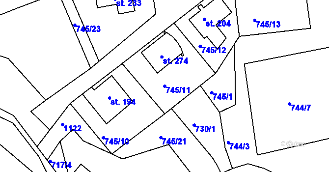 Parcela st. 745/11 v KÚ Klení, Katastrální mapa