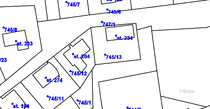 Parcela st. 745/13 v KÚ Klení, Katastrální mapa