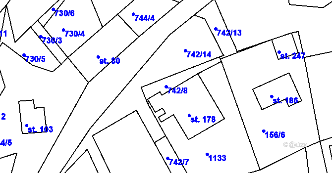 Parcela st. 742/8 v KÚ Klení, Katastrální mapa
