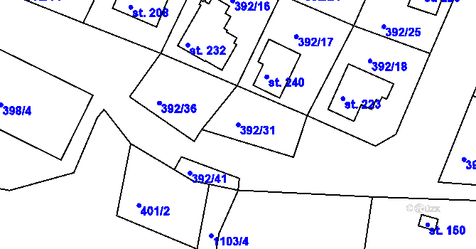 Parcela st. 392/31 v KÚ Klení, Katastrální mapa