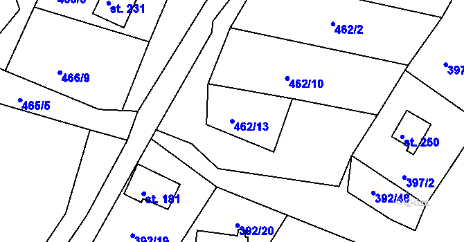 Parcela st. 462/13 v KÚ Klení, Katastrální mapa