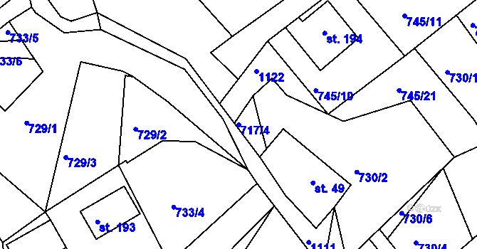 Parcela st. 717/4 v KÚ Klení, Katastrální mapa