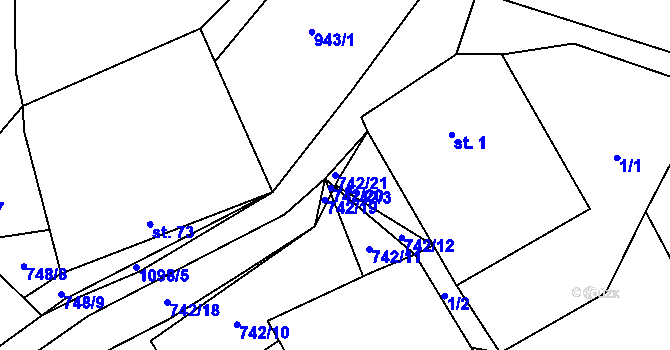 Parcela st. 742/21 v KÚ Klení, Katastrální mapa