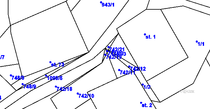 Parcela st. 742/19 v KÚ Klení, Katastrální mapa