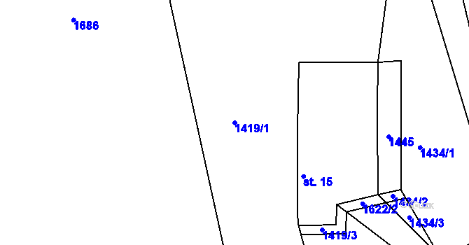 Parcela st. 1419/1 v KÚ Kuří, Katastrální mapa