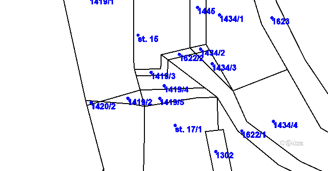 Parcela st. 1419/4 v KÚ Kuří, Katastrální mapa