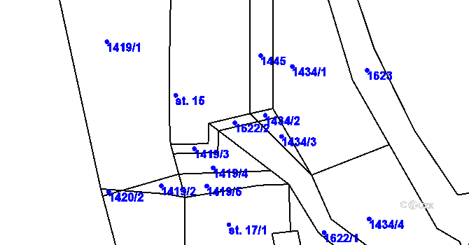 Parcela st. 1622/2 v KÚ Kuří, Katastrální mapa