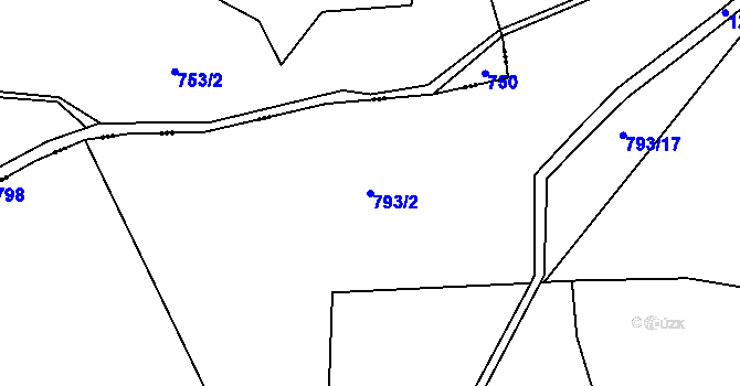 Parcela st. 793/2 v KÚ Kuří, Katastrální mapa