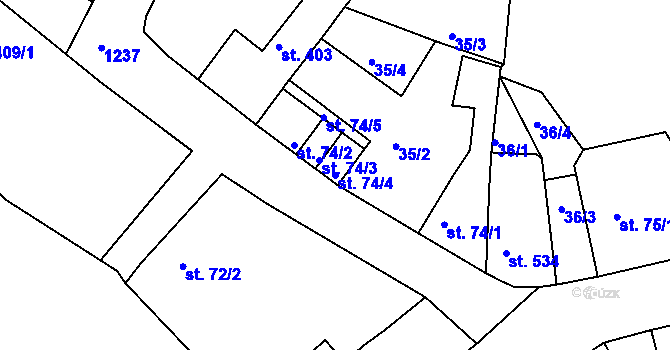 Parcela st. 74/4 v KÚ Benešov nad Ploučnicí, Katastrální mapa