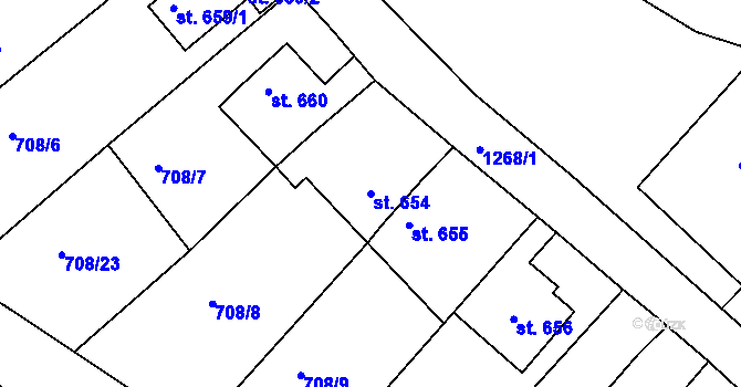 Parcela st. 654 v KÚ Benešov nad Ploučnicí, Katastrální mapa