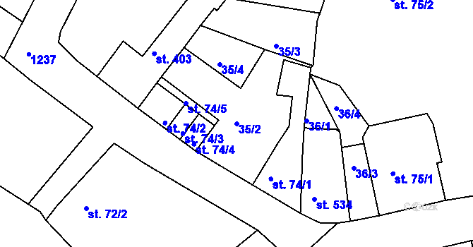 Parcela st. 35/2 v KÚ Benešov nad Ploučnicí, Katastrální mapa