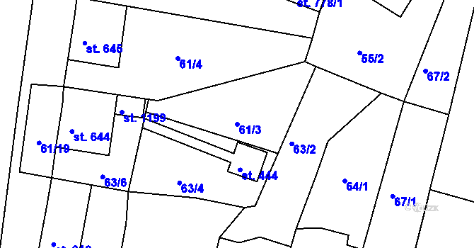 Parcela st. 61/3 v KÚ Benešov nad Ploučnicí, Katastrální mapa