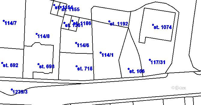 Parcela st. 114/1 v KÚ Benešov nad Ploučnicí, Katastrální mapa