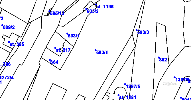Parcela st. 593/1 v KÚ Benešov nad Ploučnicí, Katastrální mapa