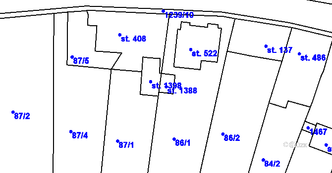 Parcela st. 1388 v KÚ Benešov nad Ploučnicí, Katastrální mapa