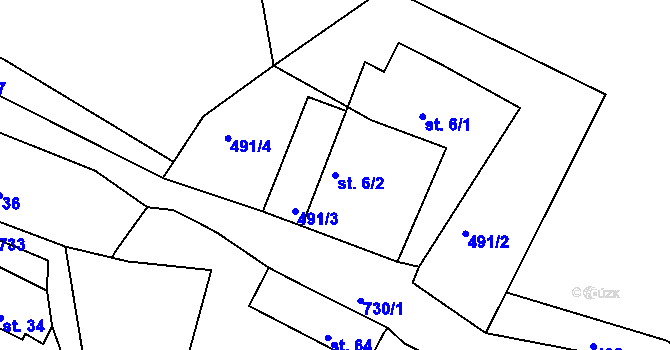 Parcela st. 6/2 v KÚ Ovesná, Katastrální mapa