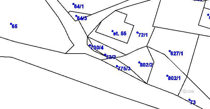 Parcela st. 72/2 v KÚ Ovesná, Katastrální mapa