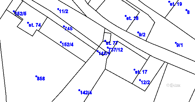 Parcela st. 142/1 v KÚ Ovesná, Katastrální mapa