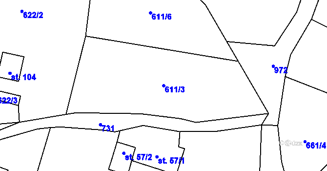 Parcela st. 611/3 v KÚ Ovesná, Katastrální mapa
