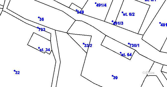 Parcela st. 33/2 v KÚ Ovesná, Katastrální mapa