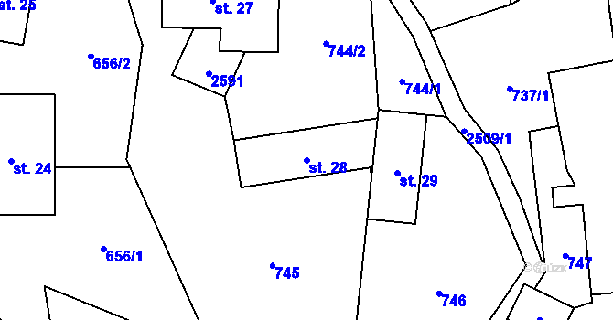Parcela st. 28 v KÚ Benešov u Semil, Katastrální mapa