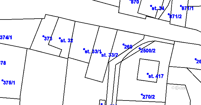 Parcela st. 33/2 v KÚ Benešov u Semil, Katastrální mapa