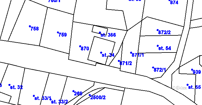 Parcela st. 34 v KÚ Benešov u Semil, Katastrální mapa