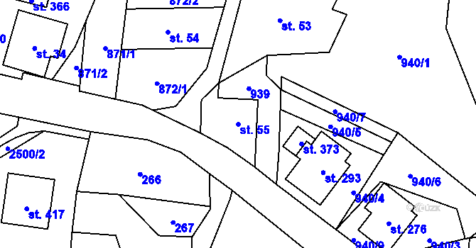 Parcela st. 55 v KÚ Benešov u Semil, Katastrální mapa
