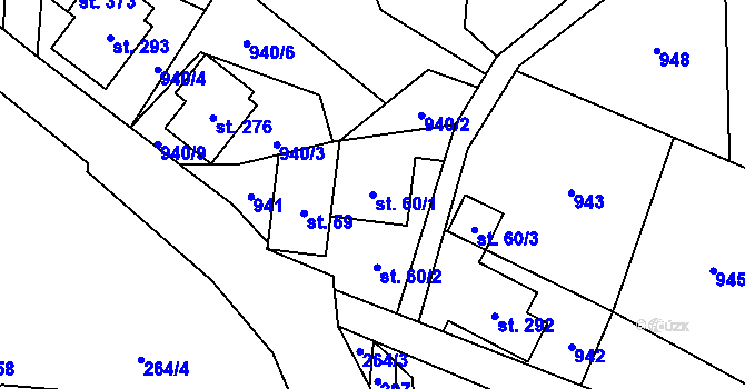 Parcela st. 60/1 v KÚ Benešov u Semil, Katastrální mapa