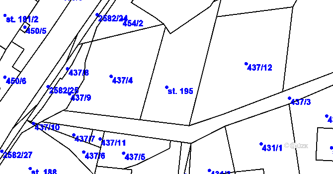 Parcela st. 195 v KÚ Benešov u Semil, Katastrální mapa