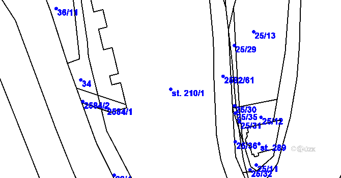 Parcela st. 210/1 v KÚ Benešov u Semil, Katastrální mapa