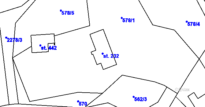 Parcela st. 232 v KÚ Benešov u Semil, Katastrální mapa