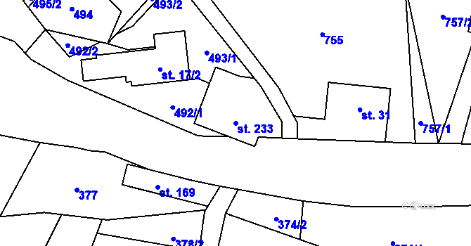 Parcela st. 233 v KÚ Benešov u Semil, Katastrální mapa
