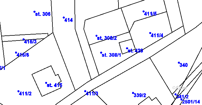 Parcela st. 308/1 v KÚ Benešov u Semil, Katastrální mapa