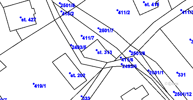 Parcela st. 313 v KÚ Benešov u Semil, Katastrální mapa