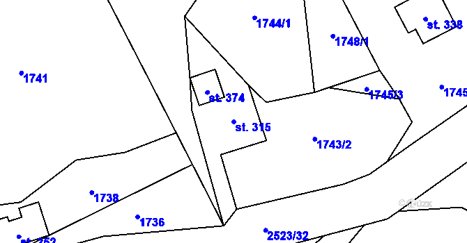 Parcela st. 315 v KÚ Benešov u Semil, Katastrální mapa