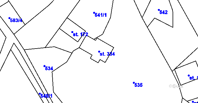 Parcela st. 334 v KÚ Benešov u Semil, Katastrální mapa