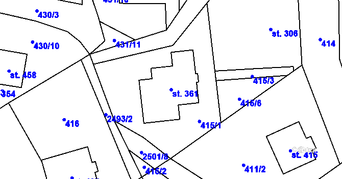 Parcela st. 361 v KÚ Benešov u Semil, Katastrální mapa