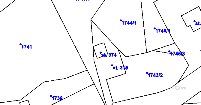 Parcela st. 374 v KÚ Benešov u Semil, Katastrální mapa