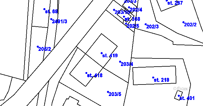 Parcela st. 419 v KÚ Benešov u Semil, Katastrální mapa
