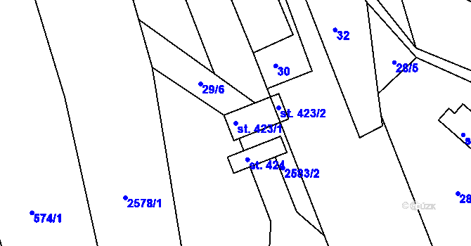 Parcela st. 423/1 v KÚ Benešov u Semil, Katastrální mapa
