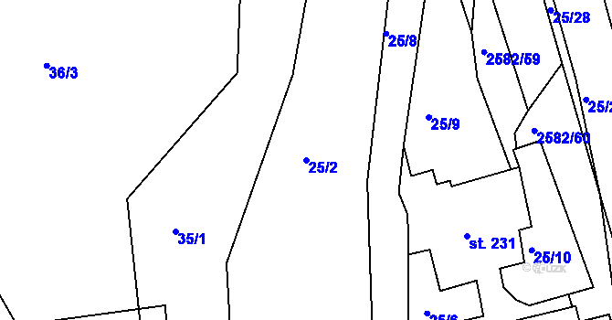 Parcela st. 25/2 v KÚ Benešov u Semil, Katastrální mapa