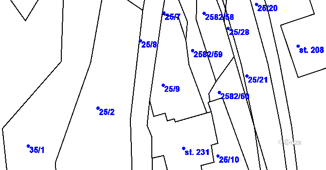 Parcela st. 25/9 v KÚ Benešov u Semil, Katastrální mapa