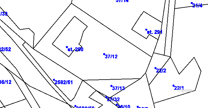 Parcela st. 37/12 v KÚ Benešov u Semil, Katastrální mapa