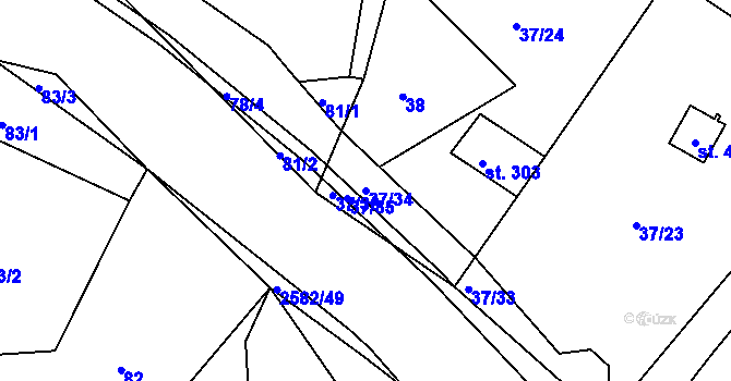 Parcela st. 37/34 v KÚ Benešov u Semil, Katastrální mapa
