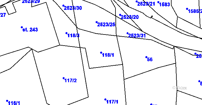Parcela st. 118/1 v KÚ Benešov u Semil, Katastrální mapa