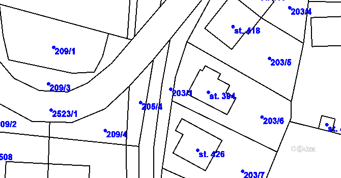 Parcela st. 203/1 v KÚ Benešov u Semil, Katastrální mapa